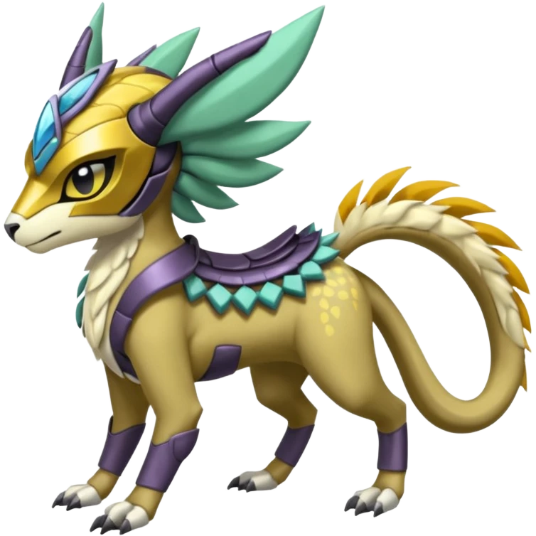 Colorful masked armored leathery scaly furry Futuristic Meloetta-Manectric-Solgaleo-Raikou-Pokémon-Digimon-Fakémon-fusion-hybrid-creature emoji