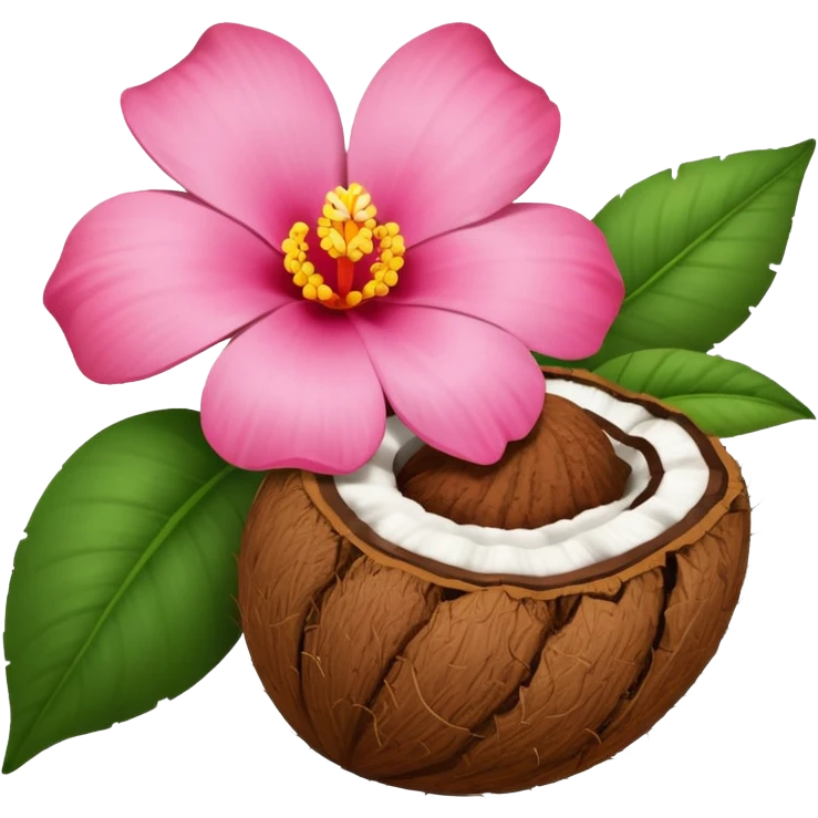 Un coco con una flor rosada  emoji