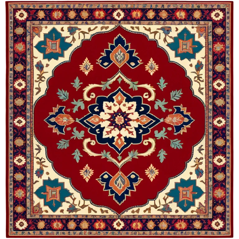 Cinematic Realistic depiction of a richly patterned Turkish carpet, rendered with exquisite details and vibrant colors, set against a soft, warmly lit background that emphasizes its artisanal craftsmanship emoji