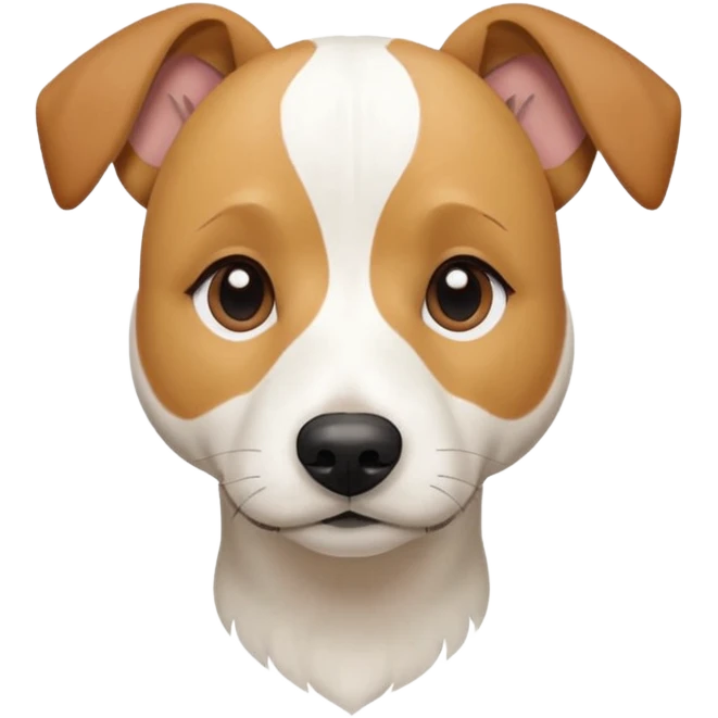 a full body facing front on of a buff white beagle cross jack russell terrier looking dog the size of a kelpie with light brown long ears resting on its face and a light brown patch above one eye and a large snout. the rest of the dog is completely white.  emoji