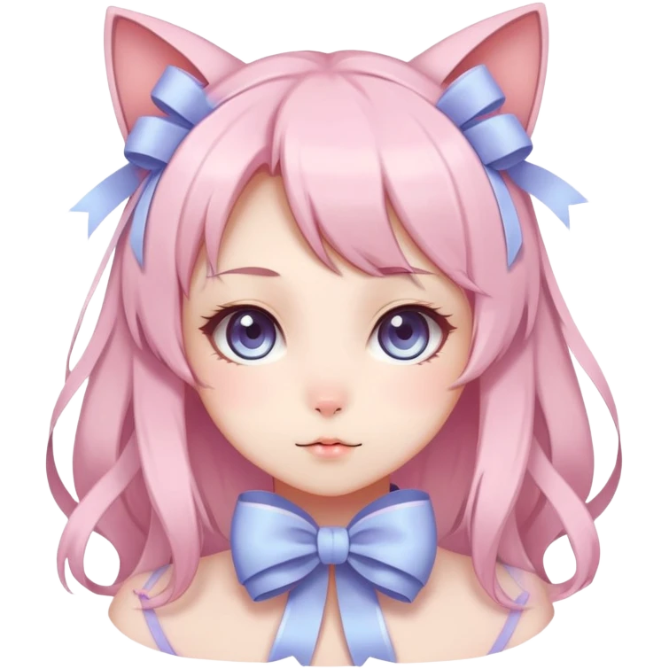 Gorgeous Kawaii Cute Beautiful Elegant Pretty Pastel Anime Catlady with ribbons emoji