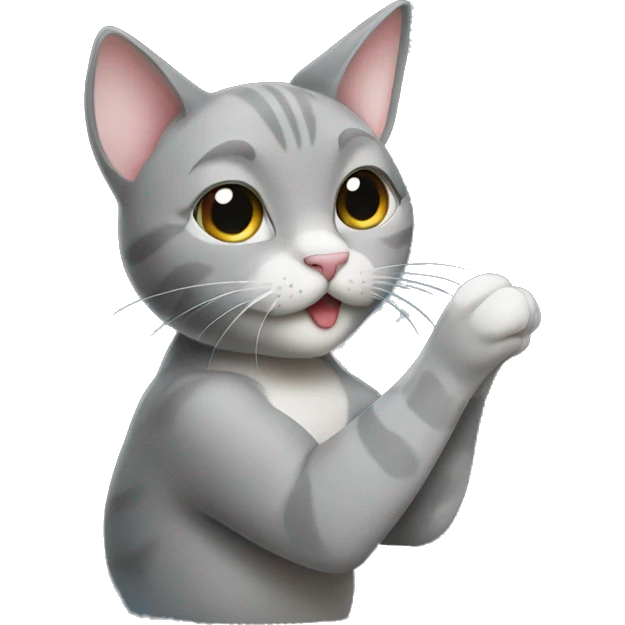 grey cat licking its paw emoji