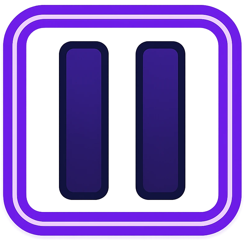 two parallel vertical lines pause symbol with dark purple to black gradient and subtle glow, purple neon glow border emoji