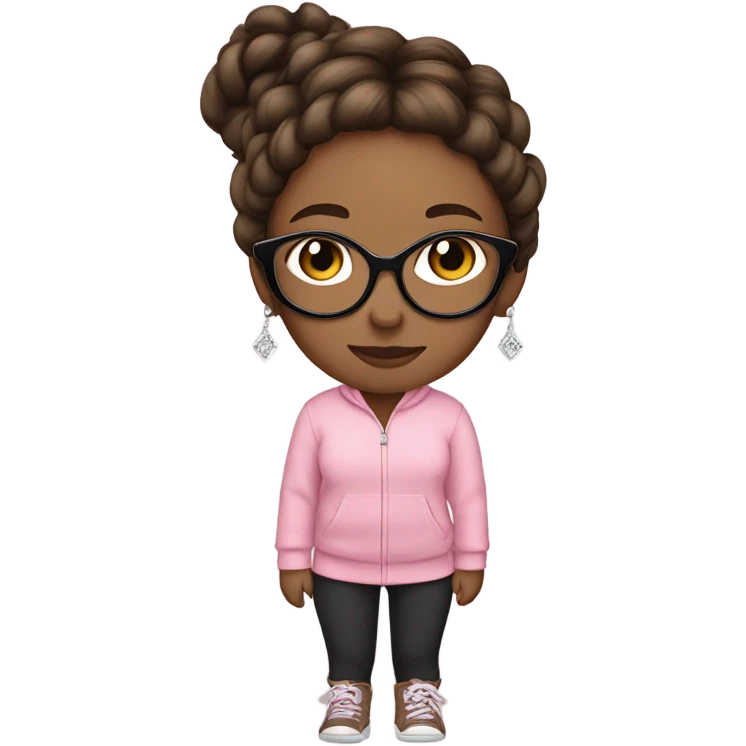 girl with white glass, a pink sweatshirt, black leggings, a braid in her brownish hair, and diamond earrings emoji