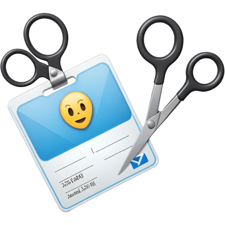 Scissors cutting an ID card in 2 halfs.hyper realistic emoji