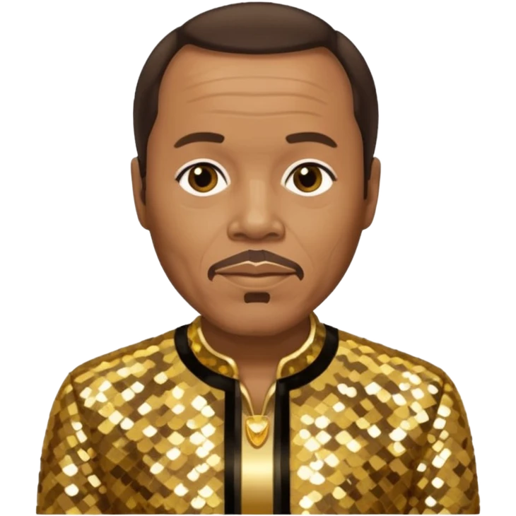 Quincy Jones with dark brown hair, gold sequin outfit  emoji