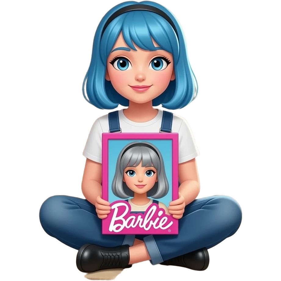 blue haired lesbian in an attic  barbie emoji