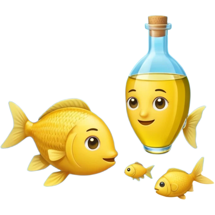 Mediterranean cuisine humanless avatar in clean emoji-style illustration. Olive oil, fish, lemon, blue and sunny colors, light and fresh mood, flat design, high contrast. emoji
