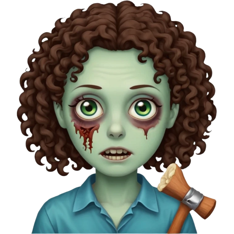 Создай человека зомби с корично,голобо-болотноми глазами и кудрявами волосами цвета темно коричневого emoji