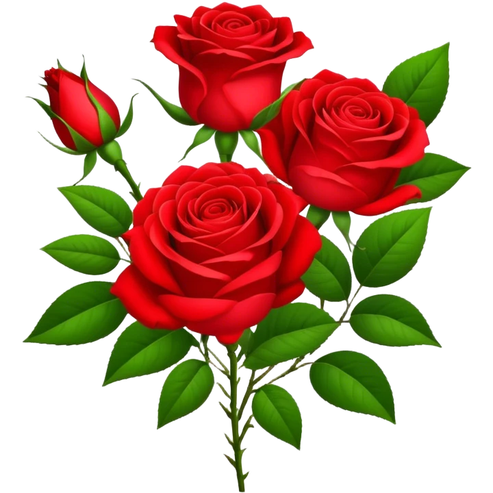 bouquet Bright Red Tea Rose, luxuriant, leaf, bud emoji