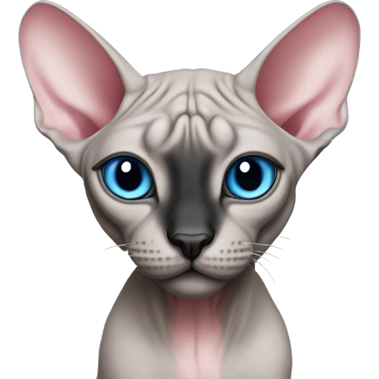 grey pink sphynx cat with blue eyes and black nose emoji