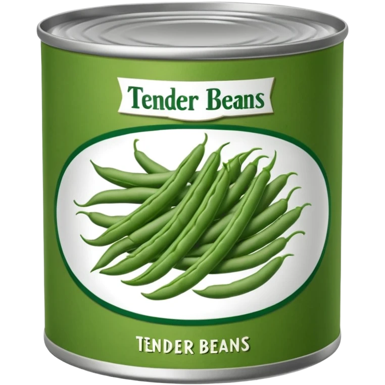 metal can with simple label open top showing tender green beans inside cut into even lengths moist slightly glossy packed in light brine muted green color soft texture cooked preserved vegetables no fork bowl branding just opened can soft lighting subtle shadows emoji scale emoji