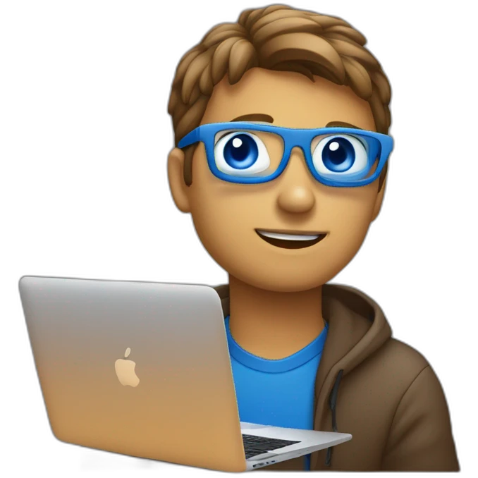 Programmeur brun avec des yeux bleus  sur son macbook emoji