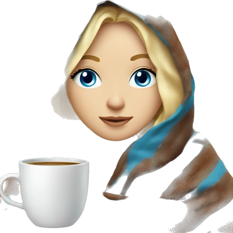 blonde girl inside a blanket sipping coffee blue eyes emoji