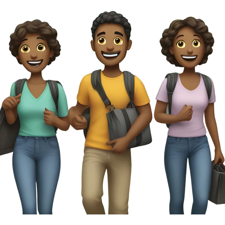friends going on walks with bags in hand  emoji