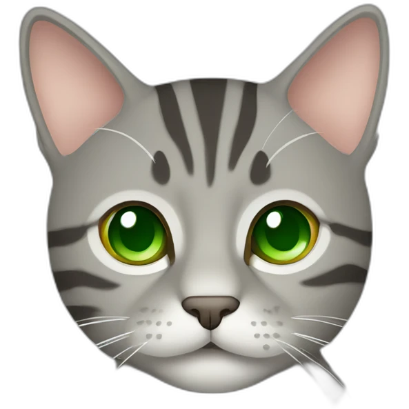 tabby cat grey with green eyes in minimal cartoon style emoji