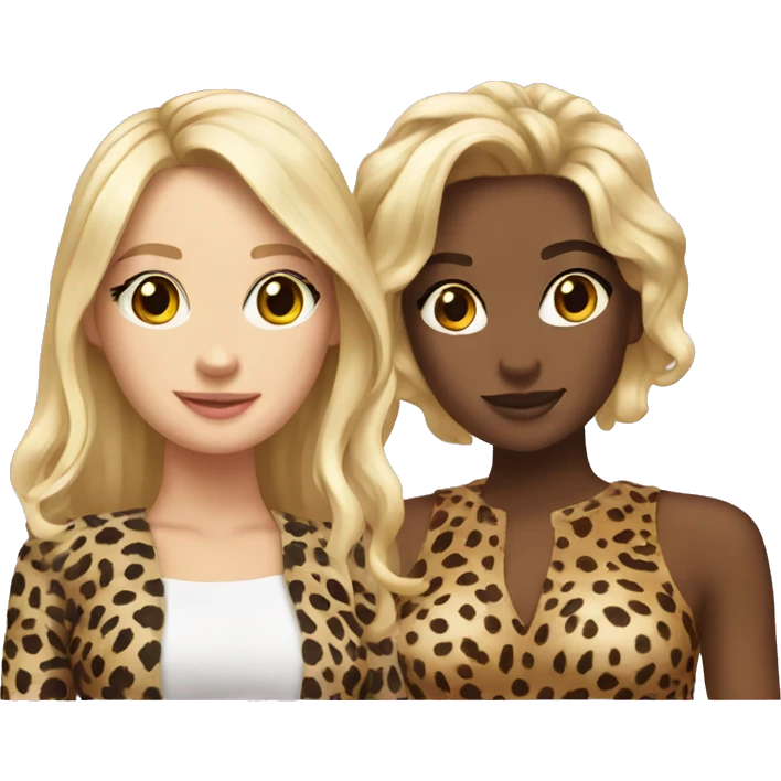 Blonde and brunette besties in cheetah clothes emoji