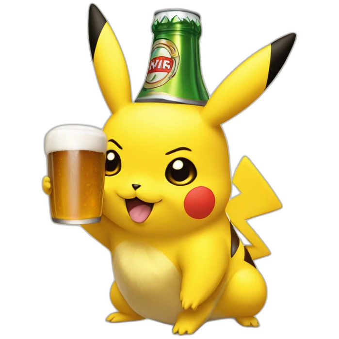 Pikachu buvant une bière emoji