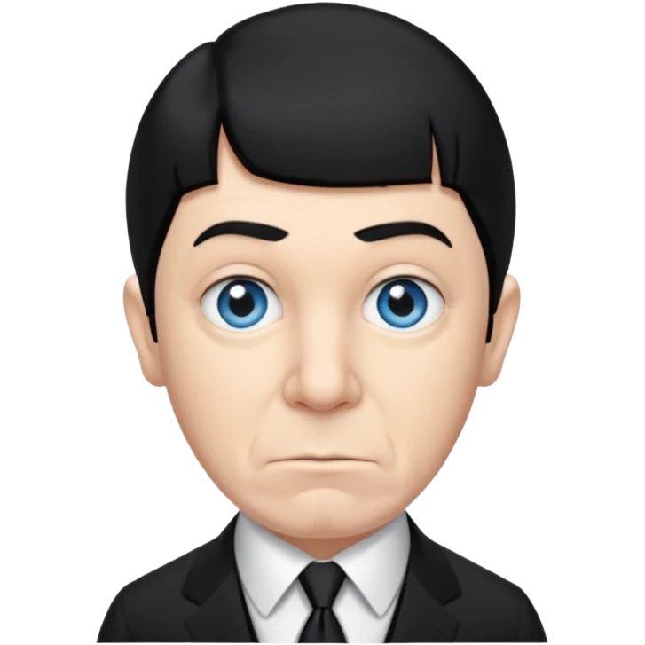 Moe Howard from the Three Stooges with blue eyes, black hair, black suit emoji