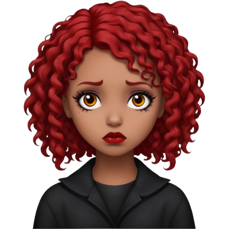 goth girl red hair cacheado médio pele parda, expressão triste  emoji
