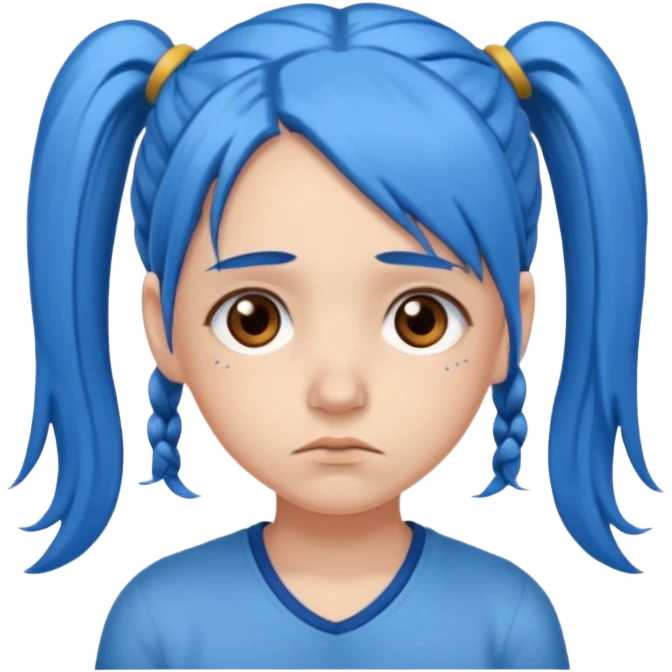 long blue hair girl in pig tails with brown eyes upset emoji