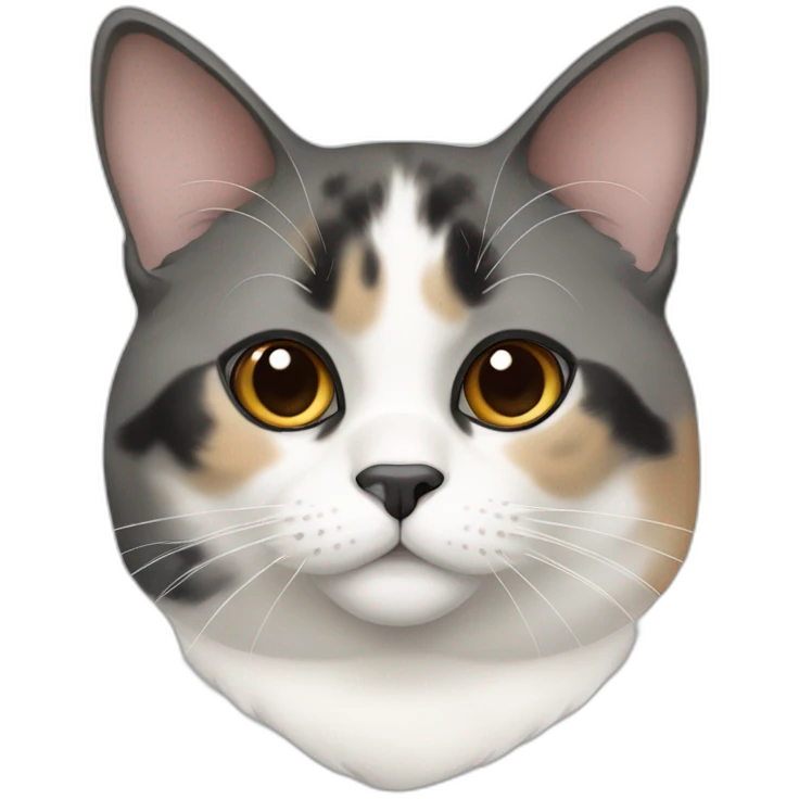 senior fat diluted calico cat, white chin, black nose, grey ears, grey and white emoji