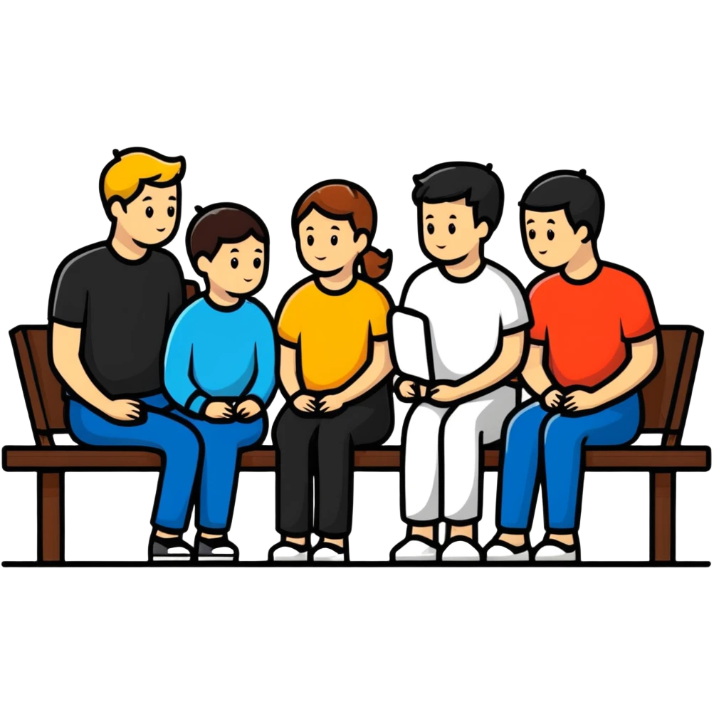group of five white people sitting in training session emoji