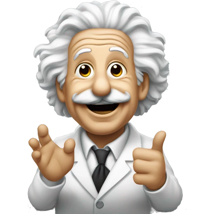 happy abert einstein vawes with hand emoji