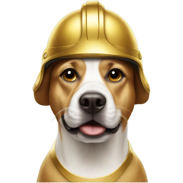 Dog wearing a golden helmet emoji