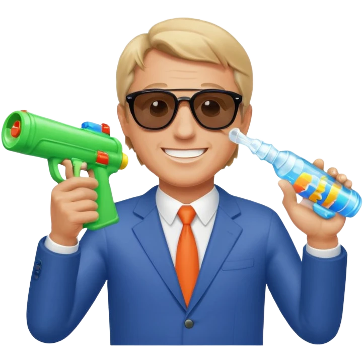 RFK Jr emoji firing a water gun at a large pill bottle with 'Big Pharma' written on it emoji