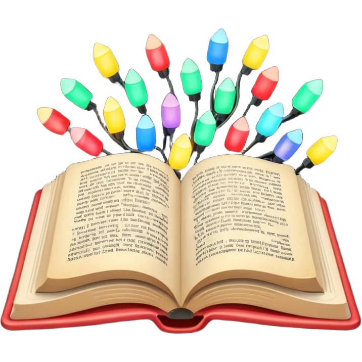 An open book with Christmas lights on the side emoji