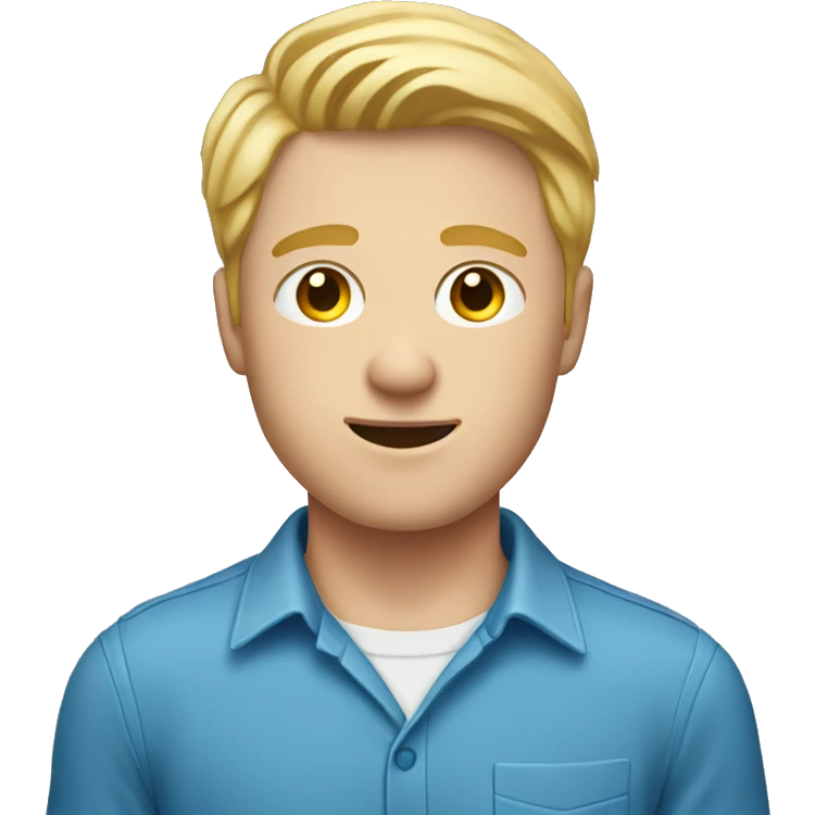 An emoji of a young man with fair skin, blonde hair, wearing a blue shirt, and holding a phone. emoji