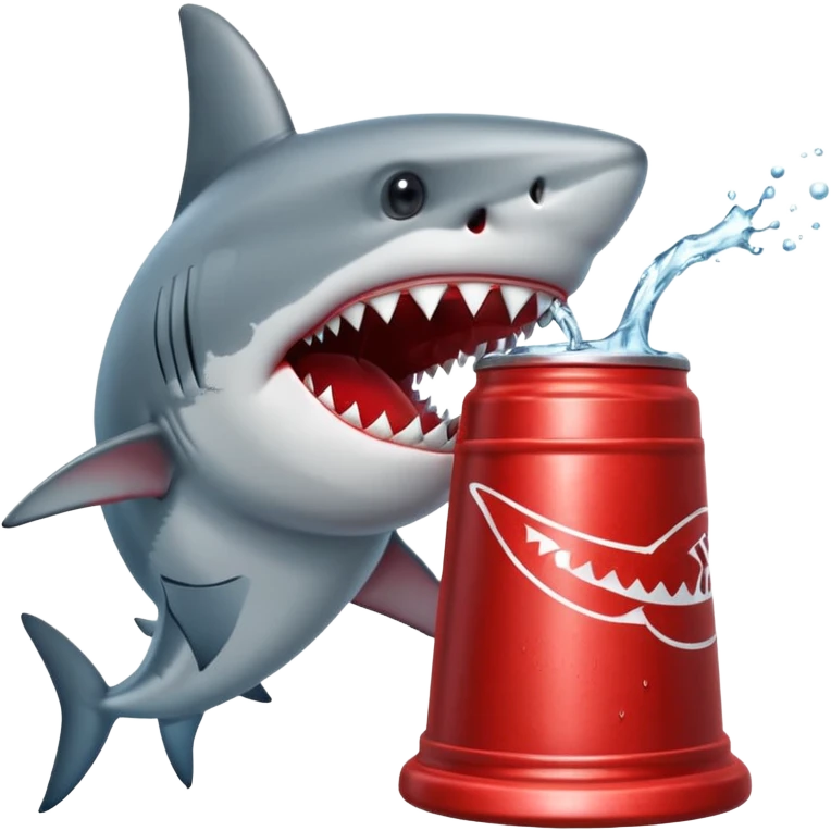 Shark drinking from his huge Red Stanley cup emoji