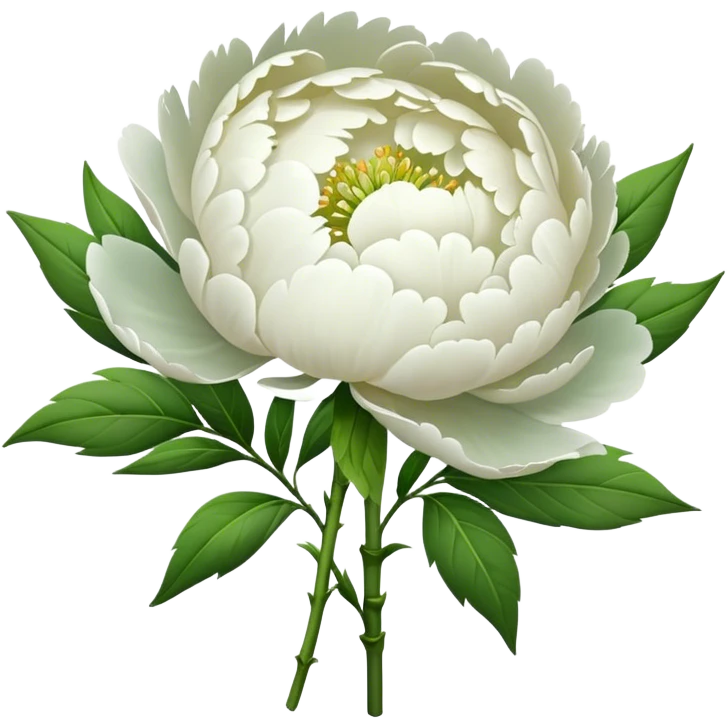 bouquet white Peony, luxuriant, stem, leaf, bud emoji