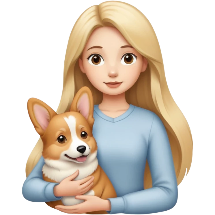 girl with long striaght blond hair hold a corgi emoji