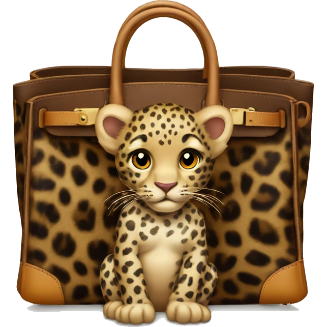 Leopard cub sitting in a Birkin bag emoji