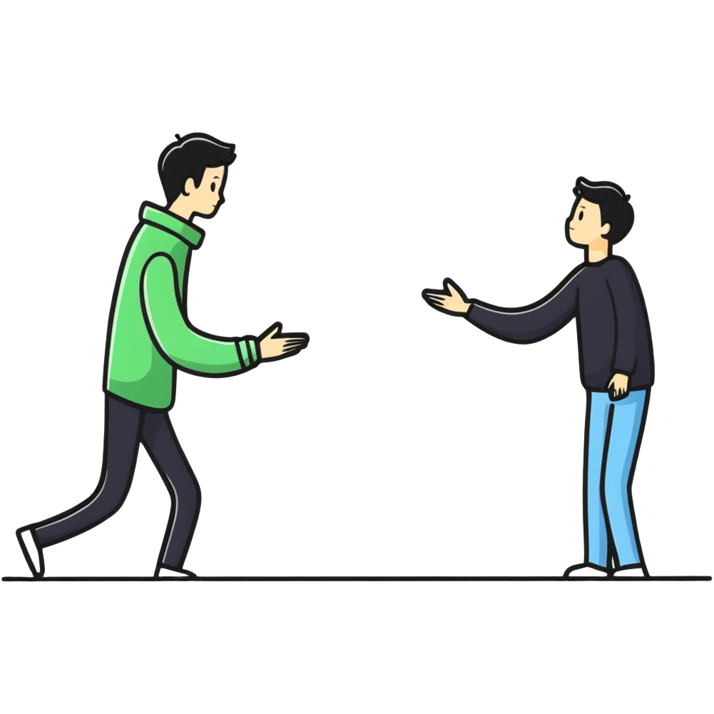 couple with contrasting attachment styles, one person leaning away (avoidant) and one person reaching toward them (approachable) emoji