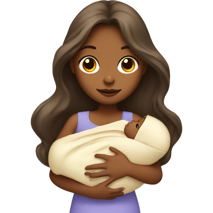Tan girl with long hair holding newborn baby in arms  emoji
