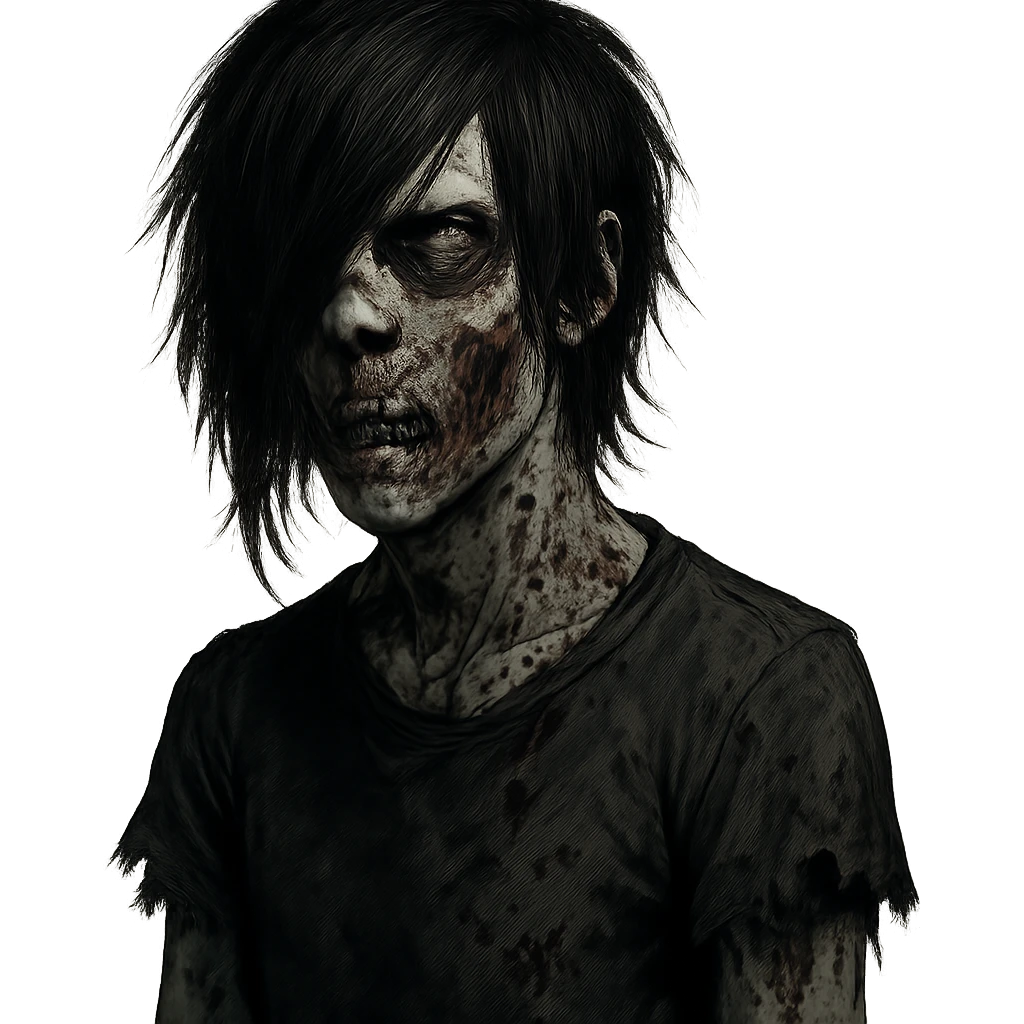 emo style boy zombie, black medium-long hair, dark and moody emoji