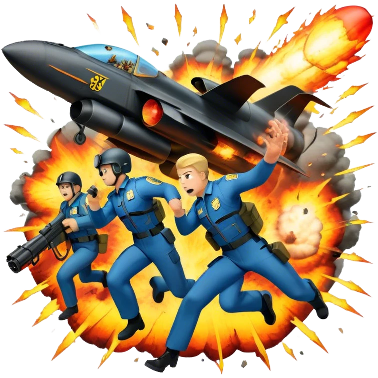Icon for Action Movies: A photorealistic, vibrant collage in the style of a movie poster, featuring intense action scenes—explosions, high-speed chases, and dramatic close-ups of characters in combat. The design should capture the adrenaline-pumping energy of action films. Transparent background. emoji