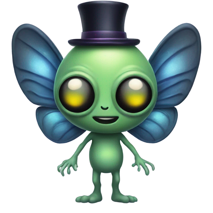 alien with fairy wings and a top hat emoji