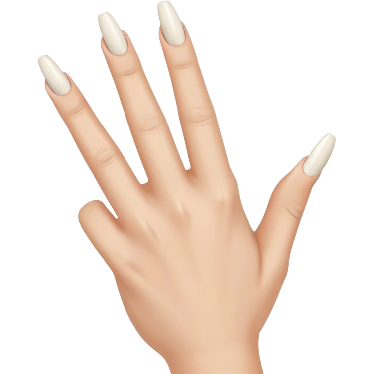 Regular hand, back of hand, raised middle finger, woman’s hand, caucasian, long coffin, shaped nails, French manicure emoji
