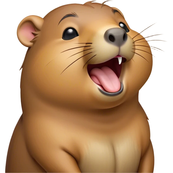 Cinematic Cute Yawning Capybara Portrait Emoji, Head tilted slightly with a dramatic, wide-open yawn, showcasing a plush, rounded body with a broad capybara head featuring a short snout and subtle, small ears, with drowsy, half-closed eyes and a relaxed expression, Simplified yet irresistibly adorable features, highly detailed, glowing with a soft, cozy natural glow, high shine, relaxed yet expressive, stylized with a dash of whimsical charm, soft glowing outline, capturing the essence of a drowsy yet affectionate capybara guardian that seems ready to stretch out for a nap! emoji