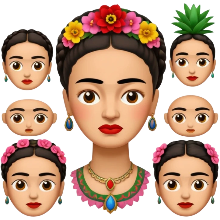 defferent emojis and emoticons of Frida Kahlo in style of her artworks  emoji