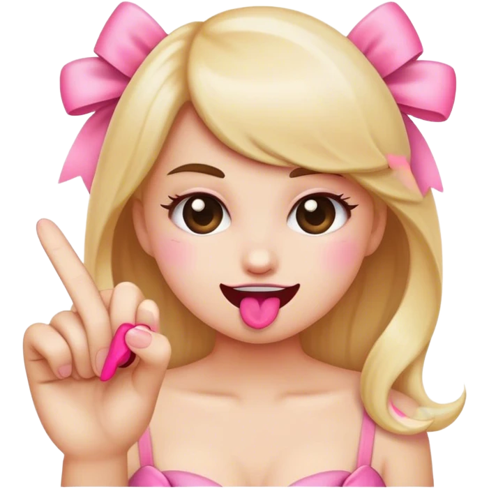 flirty emoji with pink bow biting finger emoji