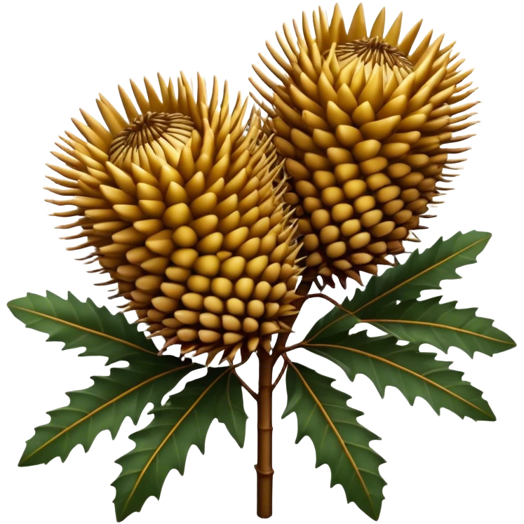 Cinematic Realistic Banksia Emoji, Bold and striking, with spiky, cylindrical flower heads covered in rich golden hues. The leaves are thick and leathery, adding a sense of strength to this unique and iconic tree. Soft glowing outline, capturing the essence of Australian ruggedness and floral beauty in a distinctive banksia tree! emoji