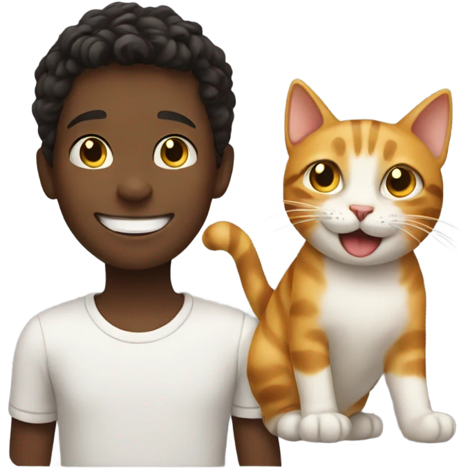 smiling boy with cat emoji