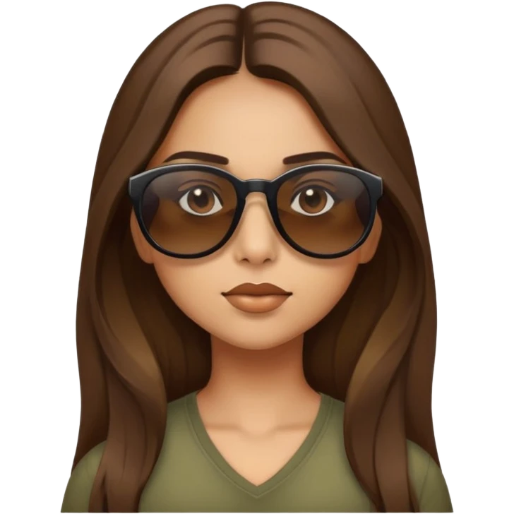 Girl with long brown hair wearing sunglasses and is having a little bit of attitude with the sunglasses a little bit lower on her nose, looking up at you questioning ￼￼ emoji