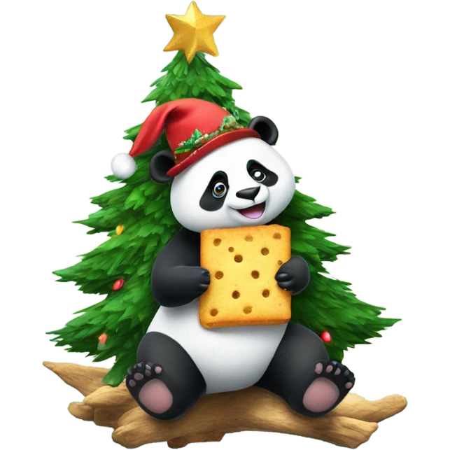 Panda wearing cowboy boots with a Christmas hat on, while sitting in a Christmas tree, holding a cracker, under the sea emoji