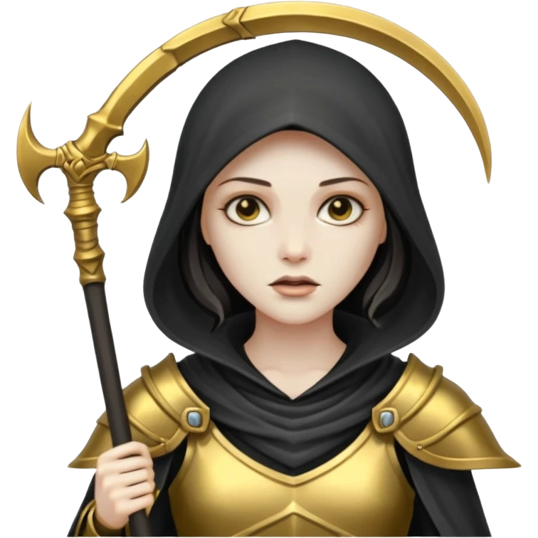 feminine grim reaper in a gold with scythe emoji